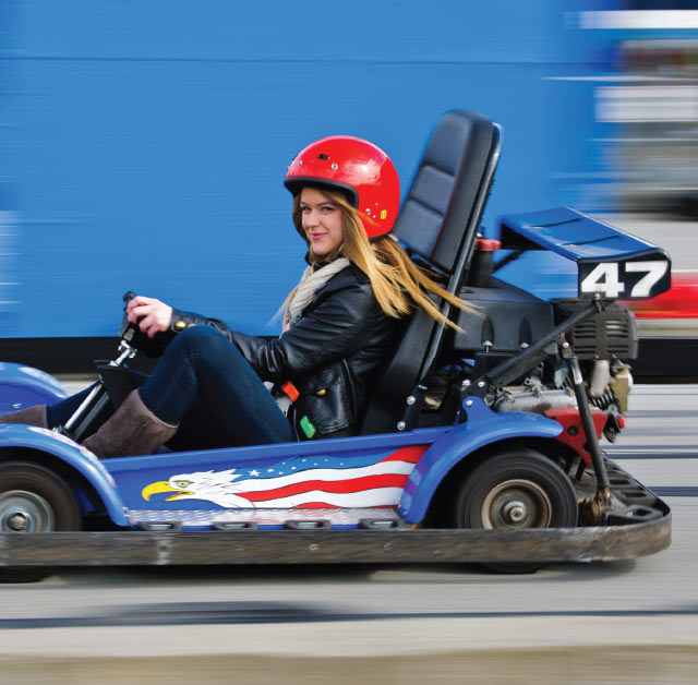 Single Seat Karts: These are the smooth driving classic karts. Quick andresponsive, they can reach speeds of 35km/h when you navigate the turns just right. A strong steel frame, roll bar, and 4-point seat belts keep you safe while the low-to-the-ground design gives you an exhilarating ride.