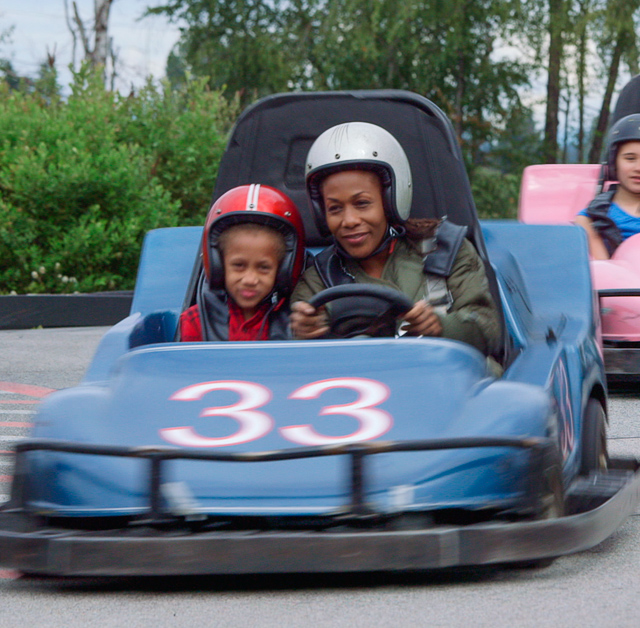 Double Seat Karts: These are our most popular karts as they comfortably fit 2 adults and are perfect for kids and parents. They’re very similar to our single seat karts and can reach the same top speed. You just get to share the exhilaration with a friend.